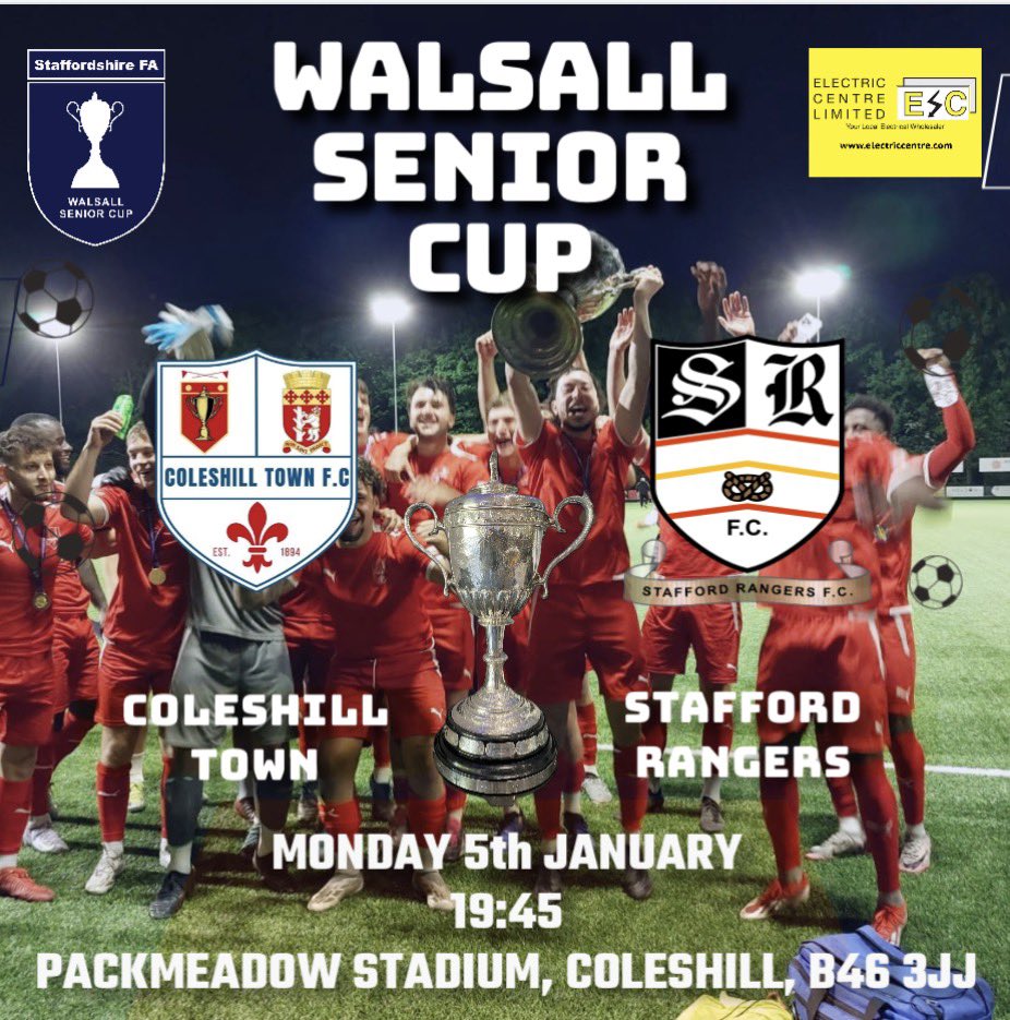 🚨NEXT UP FOR THE COLEMEN! 

No game tomorrow! What shall we do? Focus on our next game - Walsall Senior Cup action next  Monday evening. Come and get your football fix. Super Monday Night Football⚽️ 
 
🗓️ Monday 5th January 
🆚 <a href="/SRFCofficial/">Stafford Rangers FC</a> 
⌚ 19:45 K.O 🕰️
🍟🥘🍔🍻 Available