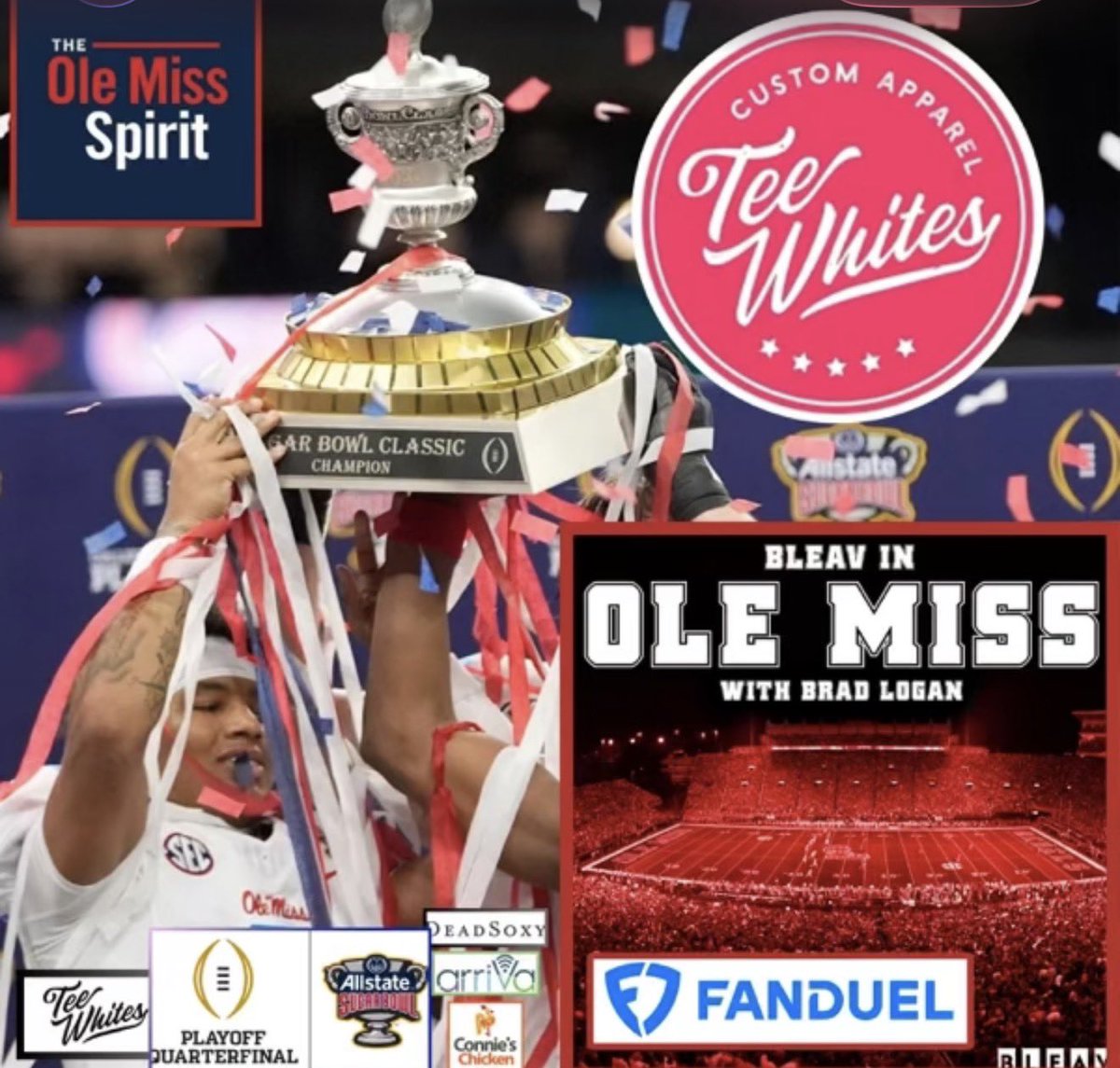 BradLoganCOTE's tweet image. 🎉NEW @BleavInOleMiss Podcast🎉

The Ole Miss Rebels are the Sugar Bowl Champions!

-Presented by: @TeeWhitesHQ 

#HottyToddy | @BleavNetwork 

📻: podcasts.apple.com/us/podcast/ble…
📺: youtu.be/I2CzqEB2zSQ?si…