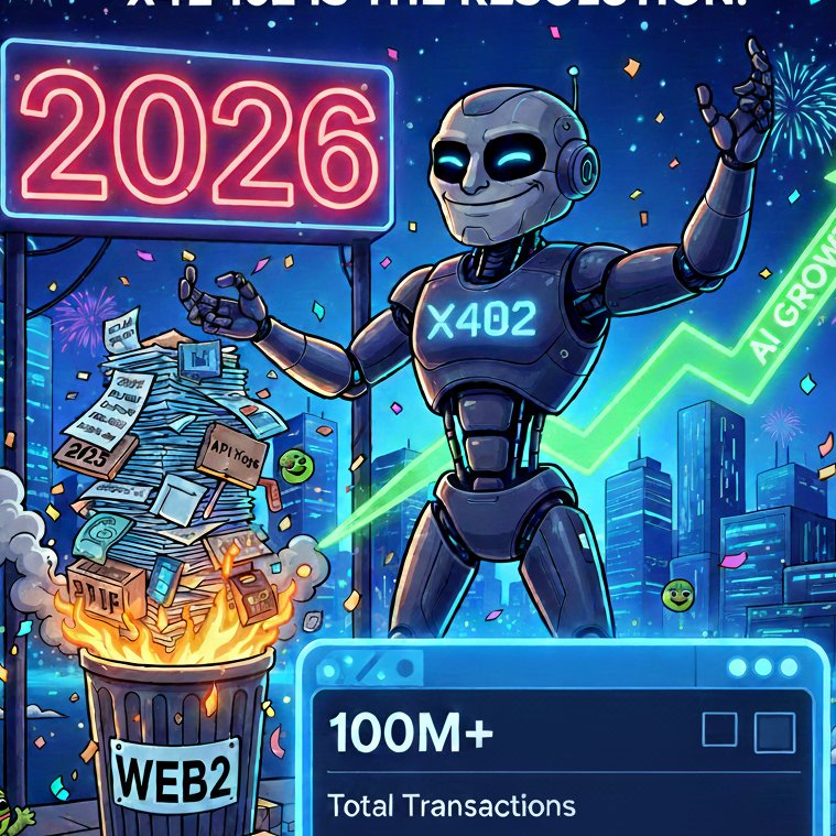2025 was about the plumbing. 2026 is about the flood. 🌊

Last year we revived HTTP 402; this year, we watch it take over. With over 100M+ total txns already logged across multi chains, the machine economy is no longer a 'pilot'—it’s the production standard.

What’s on the 2026