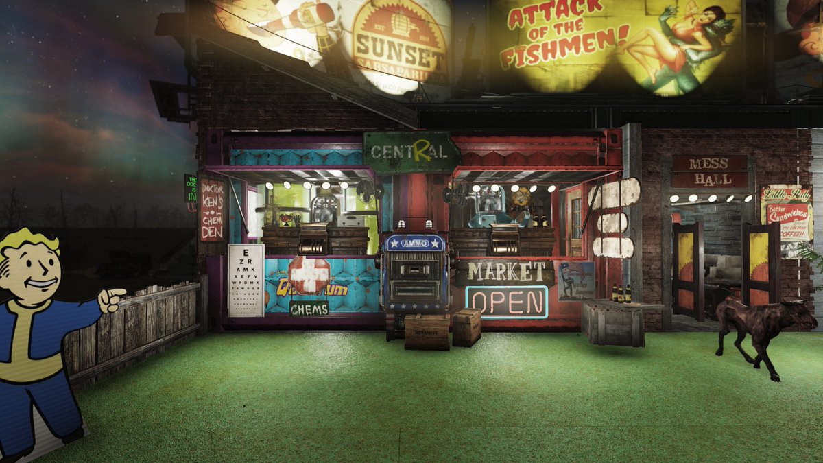Eve_Zest's tweet photo. Here is some pictures of my new camp. I tried to go for a little shop & inn vibe. #Fallout76 #falloutbase #fallout #falloutcamp https://t.co/onQjgdYowH