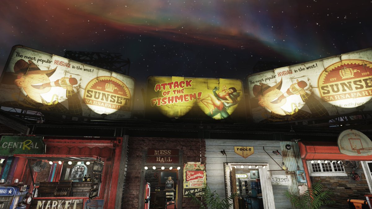 Eve_Zest's tweet photo. Here is some pictures of my new camp. I tried to go for a little shop & inn vibe. #Fallout76 #falloutbase #fallout #falloutcamp https://t.co/onQjgdYowH