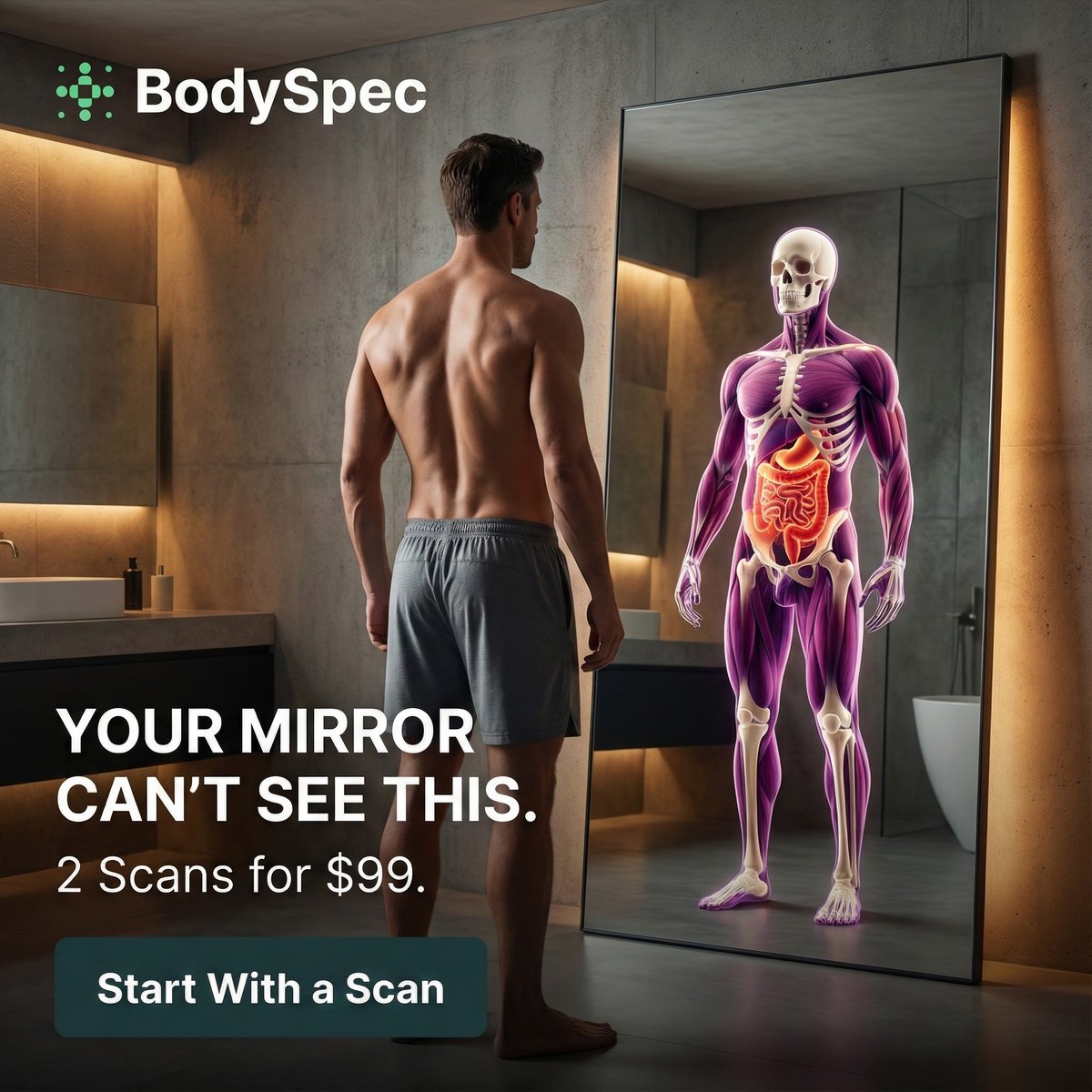 BodySpec's tweet photo. Start the year with data.
Finish with answers.

Most 2026 resolutions fade by February.
This one gives you proof.

BodySpec’s medical-grade DEXA scan measures body fat, muscle mass, &amp; bone strength so progress is trackable &amp; clear.

New Year’s Deal:
2 DEXA scans for $99.