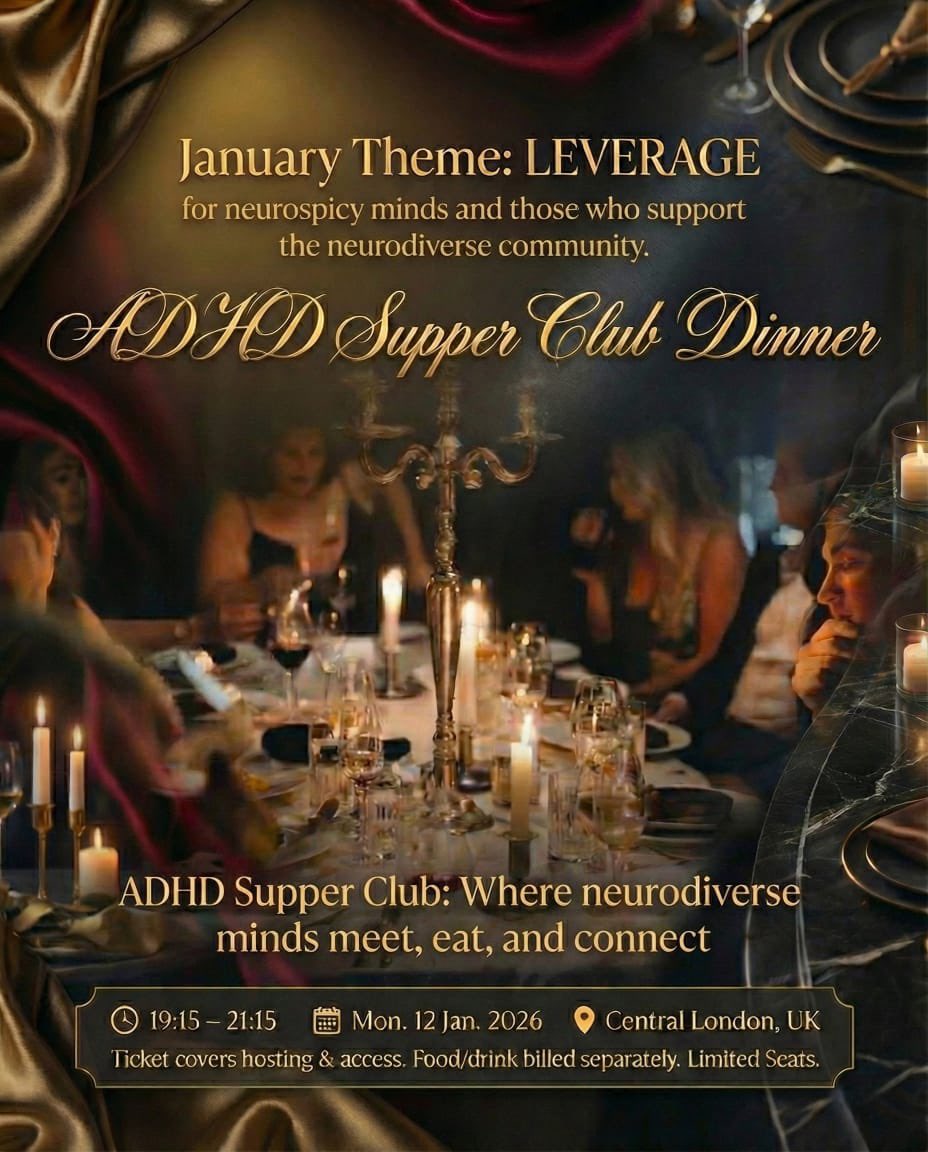 You don’t need another event. You need the right room.
An invitation-led dinner for the neurodiverse+those who support the neurodiverse community. 
🕯️ ADHD Supper Club Central London · Limited seats 👉 annadaphna.com/event-details/…
#ADHDSupperClub #NeurodiverseLondon #LondonEvents