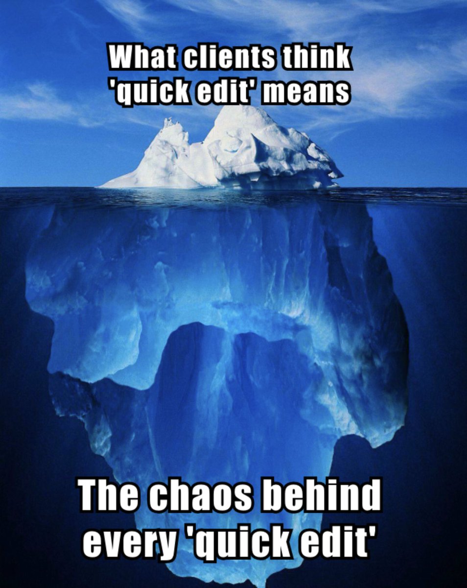 SmeVisuals60063's tweet photo. “Every ‘quick edit’ ever.” https://t.co/S2FWm5ylkt