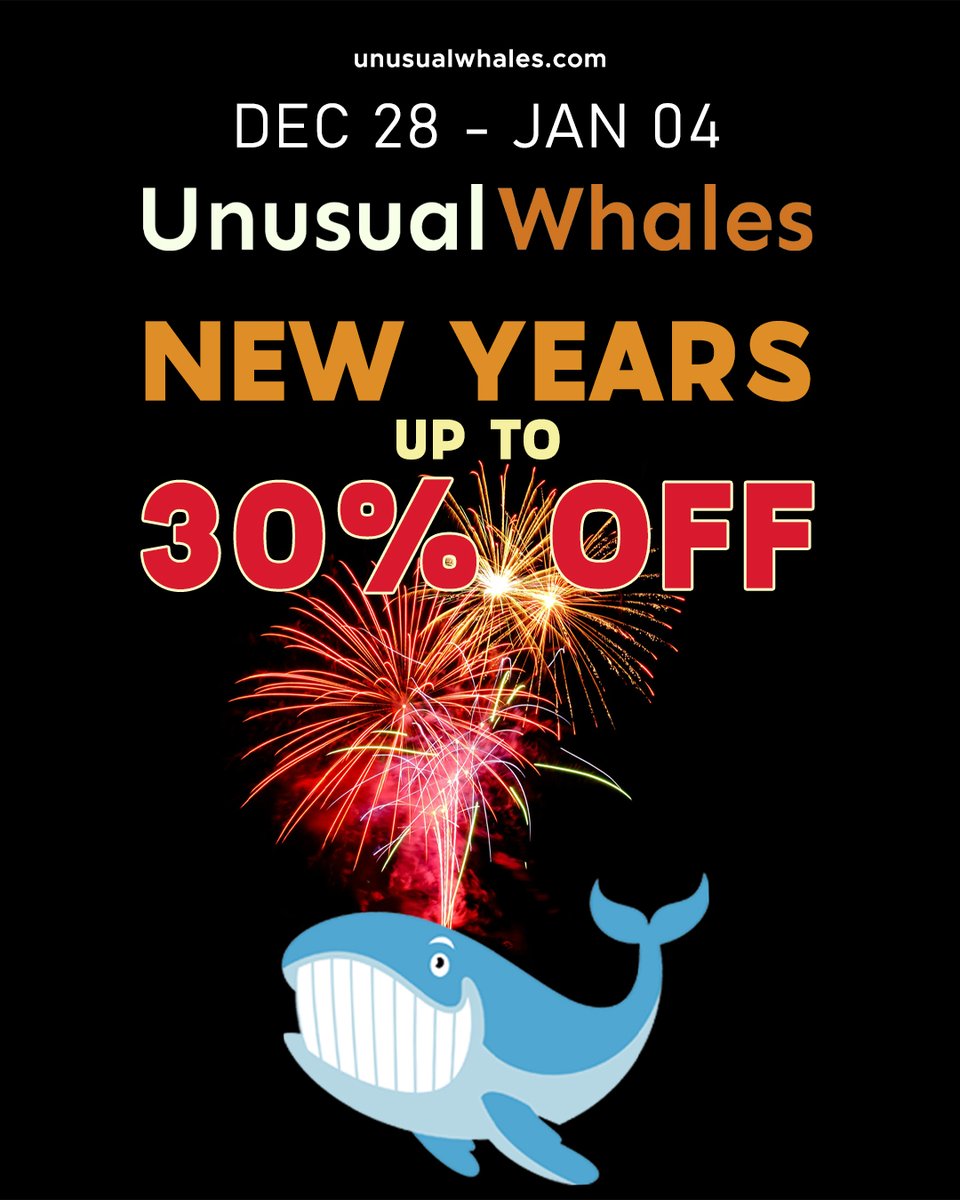 NEW YEAR SALE Unusual Whales ends January 4th. Get up to 30% off the first  year! Come join our Discord of traders, build out your dream trading data  dashboards, and swim with