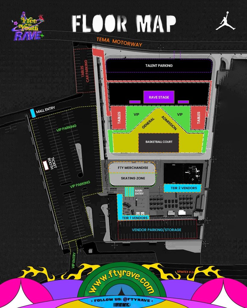 ftyrave's tweet image. The Floor is Set. Vibes Ready, @fyrave 

Find your zone and be part of they most anticipated rave ❤️‍🔥

Get tickets at ftyrave.com or dial *714*21#

#FreeTheYouth #ftyrave #TheRave  #SlamDunk jumpman23