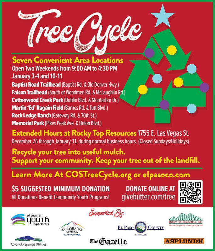 Recycle your Christmas Tree this weekend with Tree Cycle! They have six locations where you can recycle your tree for a $5 donation towards Colorado Springs Youth Sports, the complete list of locations is up on our website KKFM.com