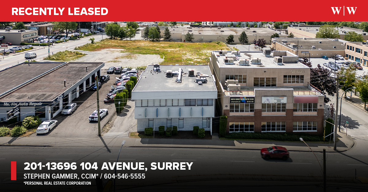 LEASED: 201-13696 104 Ave, Surrey | ± 2,831 SF of prime office space in the heart of Surrey City Centre. Located near the Surrey Central SkyTrain, the site offers excellent access &amp; exposure in a rapidly growing urban hub. Agent: Stephen Gammer PREC, CCIM #WilliamWrightCommercial