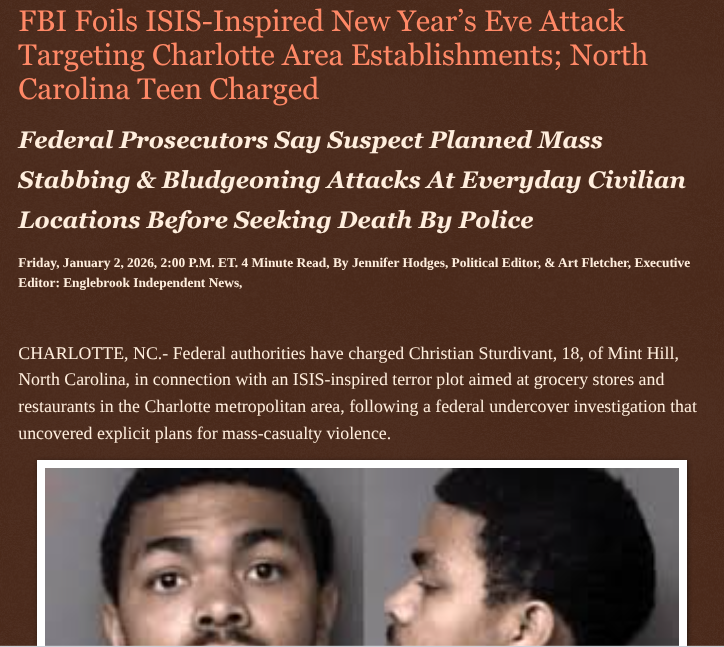 ArtFletcher9's tweet photo. FBI Foils ISIS-Inspired New Year’s Eve Attack Targeting Charlotte Area Establishments; North Carolina Teen Charged https://t.co/wElvisDWRk via @Englebrooknews #NorthCarolina #Charlottenc #minthillnc #attepted #terror #attack #fbi #doj #ISIS_inspired @wireless_step @HRG_Media @LodiNJNews @fordmb1 @SarahGeving1 @Shannon96574094 @Daytobehappy @janninereid1 @MichelleF_35 @gator4kb18 @TrumpWasRite2 @KathyKbrose @RobGerundo @JimBobW49