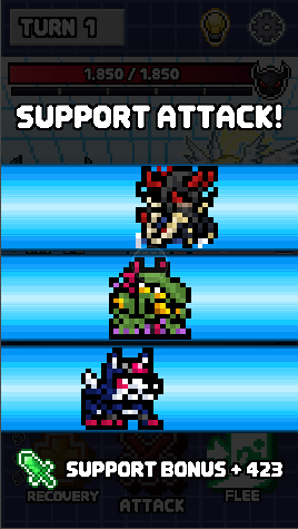 _dunoff's tweet image. It’s been a while! I’ve been working hard on the project.
In boss battles, you can choose three partners you own, and the sum of their stats will be added as bonus damage at the start of the fight.

More details will be shared soon!

The current completion rate is around 90%.