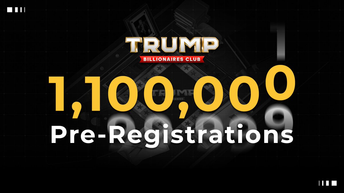 OpenLoot's tweet image. 1.1 Million users have pre-registered for Trump Billionaires Club 🥳🚀

Join the hype!
👉 preregister.trumpbillionairesclub.com