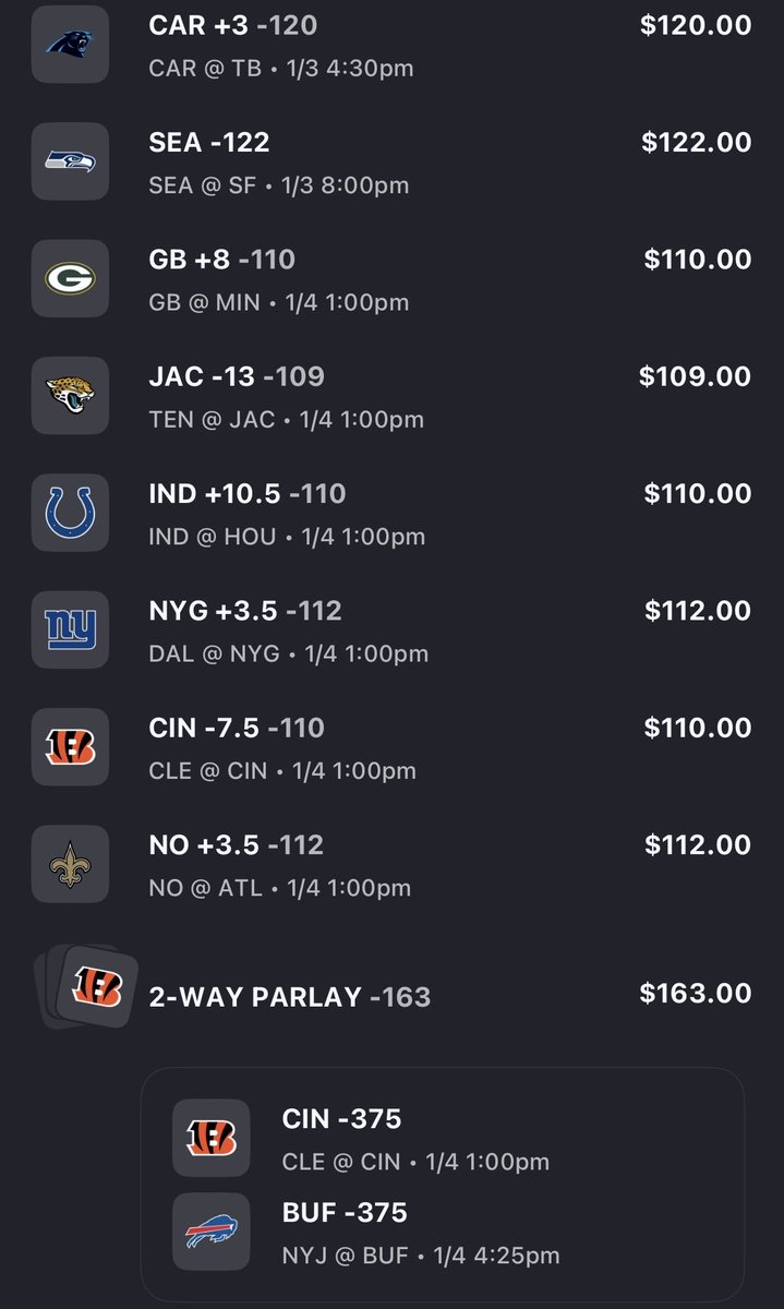 SparkNotes_nfl's tweet photo. 🏈 NFL 25: 169-156-8 (+9.93u) 
W18

*Baker 2-12 ATS at home vs NFC-S since 2022

*Shough 6-2 ATS as starter 

*CLE 0-6 ATS after W since 24’

*Teams since ‘07 on 8+ losing streak in W17/18 are 13-6 ATS (AZ/LV) 

*M McDaniel 7-1 ATS as dog of 5+

*Lamar 2-6 ATS vs Pitt 

BOL https://t.co/D4h4c7Ce8r