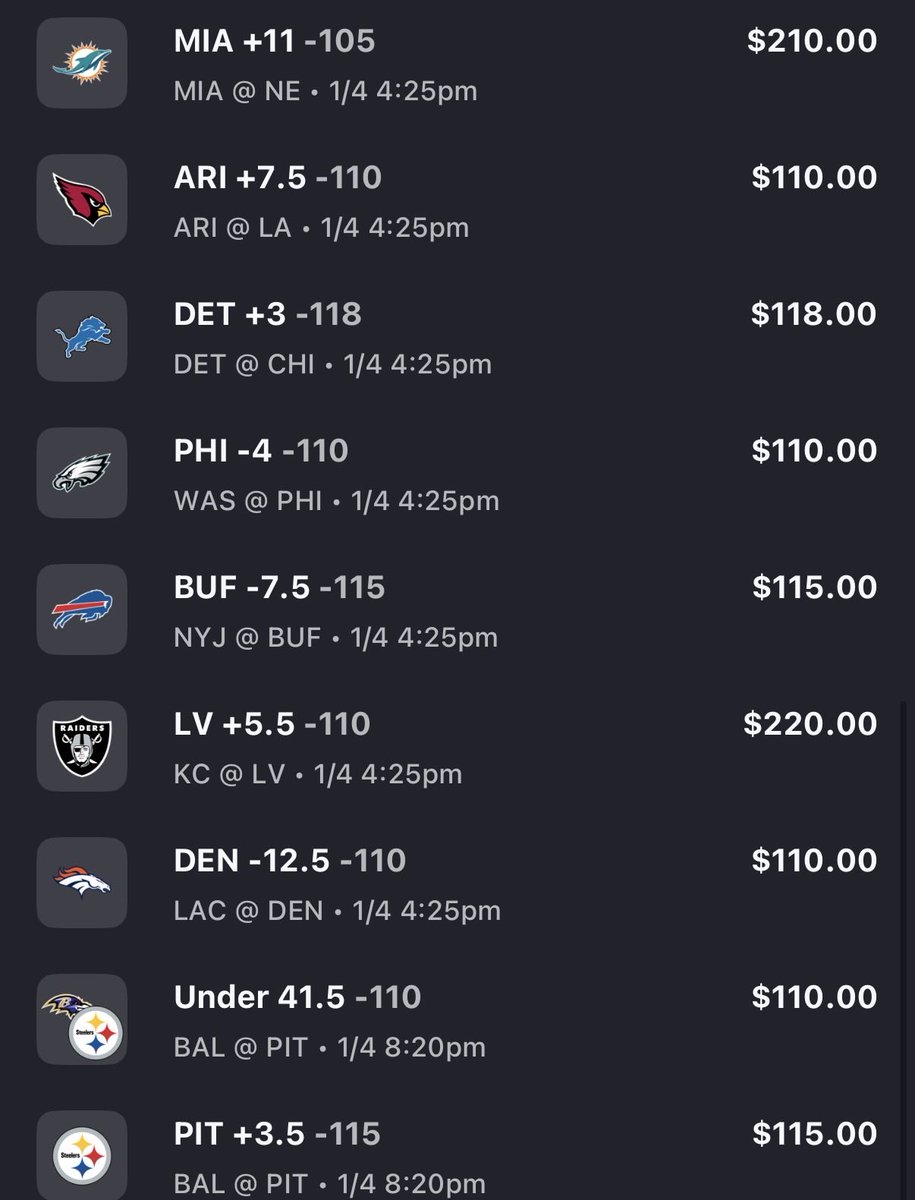 SparkNotes_nfl's tweet photo. 🏈 NFL 25: 169-156-8 (+9.93u) 
W18

*Baker 2-12 ATS at home vs NFC-S since 2022

*Shough 6-2 ATS as starter 

*CLE 0-6 ATS after W since 24’

*Teams since ‘07 on 8+ losing streak in W17/18 are 13-6 ATS (AZ/LV) 

*M McDaniel 7-1 ATS as dog of 5+

*Lamar 2-6 ATS vs Pitt 

BOL https://t.co/D4h4c7Ce8r