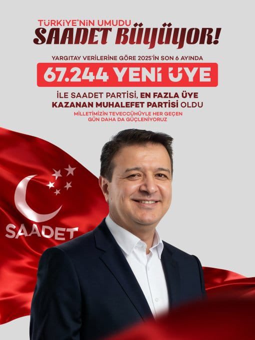 daktilock's tweet photo. Yargıtay verilerine göre, muhalefet partileri arasında üye sayısını en fazla artıran parti Saadet Partisi oldu. https://t.co/7LN7X4Cg2T