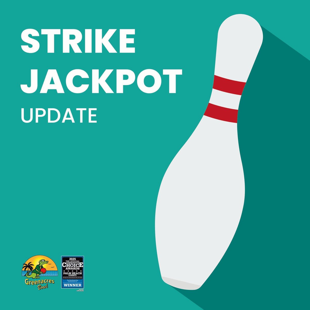 🎯 This week’s jackpot challenge is LIVE — check how many strikes you need to hit the big one! Good luck, bowlers!

👉 Tap in now at buff.ly/rf2wQ8U

#GatorBowlingRocks #GreenacresBowl #PBC #CommunityChoiceAwards #Winner2025 #BestBowlingPBC #LeagueBowling #StrikeJackpot