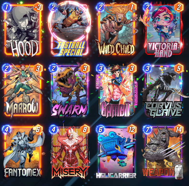 ZombiesGoNomNom's tweet image. This deck was a ton of fun and got me my first Avatar of the season.

It's not overly reliant on Fantomex but he can still give some nice points from time to time.

The real strength comes from Vicky buffs and hard to predict power output.

Helicarrier enjoyers rise up!