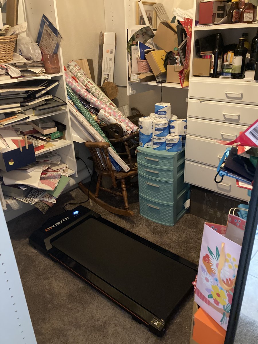 Fitness is what you make it. I'm starting the new year by putting my walking pad in this storage closet. Not the most ideal solution, but it'll get more use here than propped on its side in the garage (where it was before).