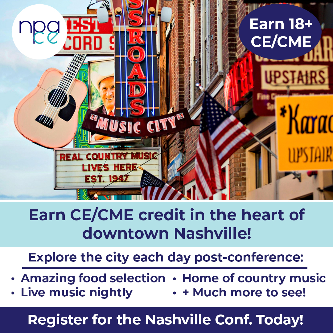 NPACE_org's tweet image. NPACE Nashville: CE/CME credit in the country music capital!
Join us for The Rhythm of Practice: a 3-day Skills and Clinical Updates conference &amp;amp; earn 18+ CE/CME credits staying at the Sheraton Grand Nashville Downtown.
Register today!
hubs.li/Q03Z6xXF0