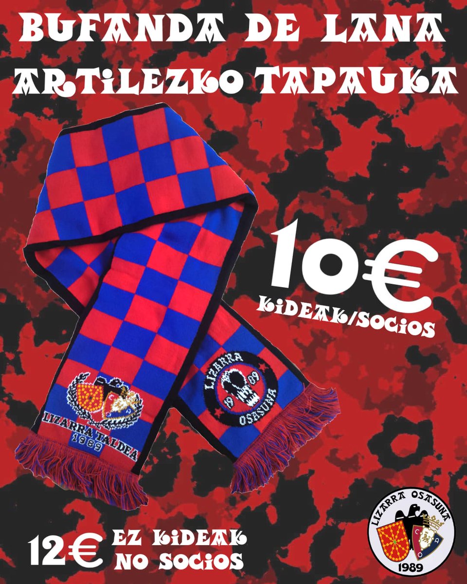 LizarraMaterial's tweet photo. BIHAR!
📍ZOLINA PLAZA
13:00 H 

-Pegatas
-Bufanda 30 aniv.
-Bufanda 35 aniv.
-Bufanda lana
-Txapas
-Pañuelo cuadros
-Pañuelo rojo

Último día para el pago en mano en el puesto, del material encargado (gorra, txaleko, sudadera) https://t.co/Am6p4roZov