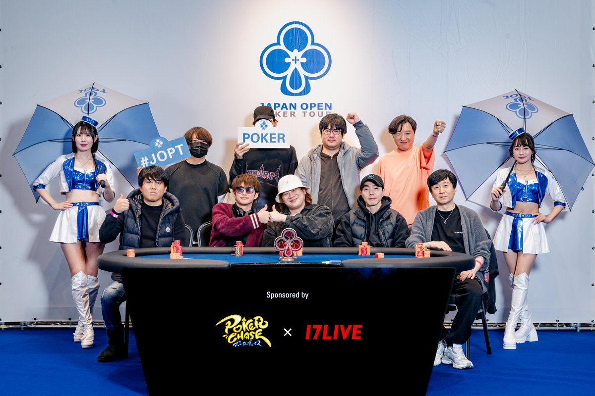 japanopenpoker's tweet photo. 【#95 NLH Good Game 1000】

ついにFTになりました！
見事勝ち残ったプレイヤーの皆様です。(敬称略)

1. Taiga
2. まんぼうのかみのけ
3. こじたん
4. hide@ bluff (@bluff_hms)
5. へちまめ (@atsushi_musch)
6. Kibum Park
7. kimhyunsup (@dipper)
8. NAOKI
9. Kim Jungkyu (@1SMqtbOjffapbIi)

#JOPT