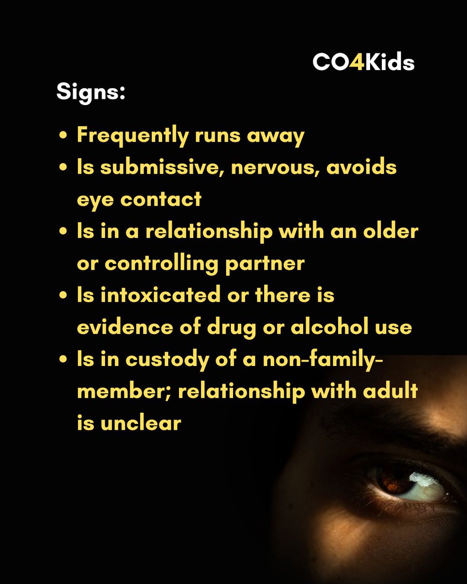 #Children are also victims of #humantrafficking. Be Their Voice! If you are concerned about a child or youth call the Colorado Child Abuse and Neglect Hotline, 844-CO-4-Kids (844-264-5437). Learn more at bit.ly/3KXJ9i5
#CO4Kids #Colorado #ChildAbuse