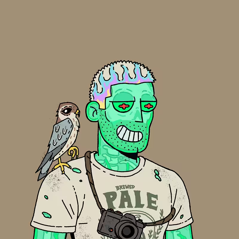 synndrabtc's tweet image. Mid of the Day - Day 5 @MidEvilsNFT 

Ray wanders the exclusion zones of Midland, a walking biohazard in a vintage "Brewed Pale" tee. Since his radioactive aura fries digital sensors, he documents the apocalypse on analog film. 📸🍺

Even his falcon, Sievert, seems addicted to…