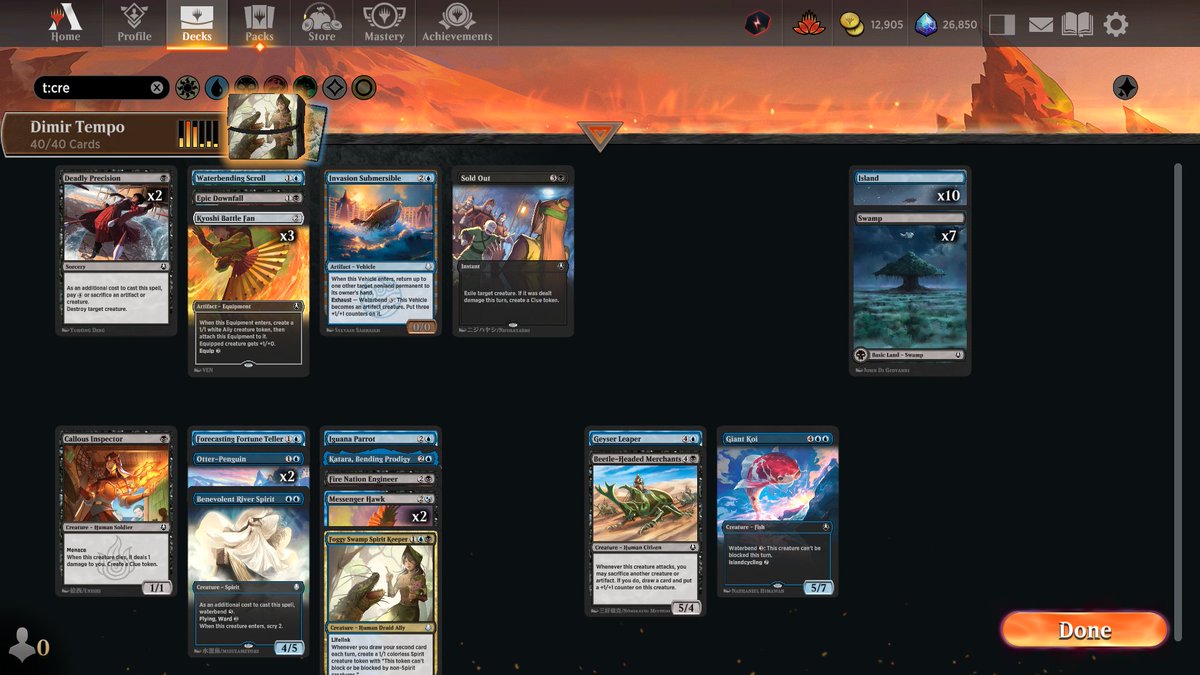 ThePastaPirate's tweet image. 🌊🏆Rareless Dimir Tempo🏆🌊

1) 1x Scroll stole this trophy on pure card advantage

2) 2x Hawk/Penguin snuck in major damage

3) 3x Battle Fan: double-ramp for waterbending

4) 10 islands felt fine fine for Scroll

Draft: 17lands.com/draft/1d3b9586…

Games: 17lands.com/details/1d3b95…