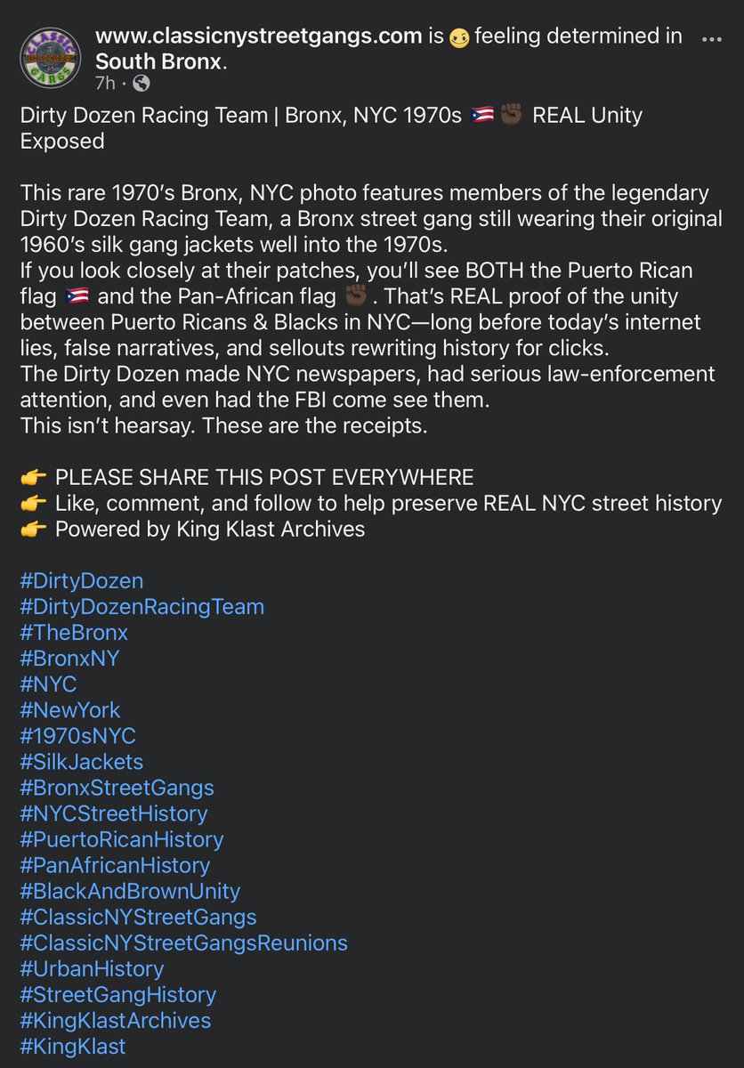 kingklast's tweet photo. Dirty Dozen Racing Team | Bronx, NYC 1970s ๐ต๐ทโ๐ฟ REAL Unity Exposed
#DirtyDozen
#DirtyDozenRacingTeam
#TheBronx
#BronxNY
#NYC
#NewYork
#1970sNYC
#SilkJackets
#BronxStreetGangs
#NYCStreetHistory
#PuertoRicanHistory
#PanAfricanHistory
#BlackAndBrownUnity
#ClassicNYStreetGangs https://t.co/Wo20azHb04