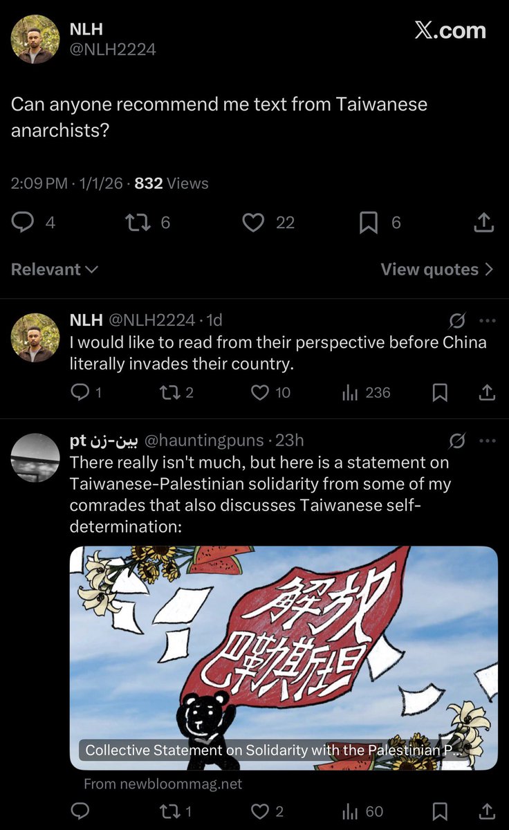reinahendrixxx's tweet image. Taiwan is not a country and China isn't "invading". Anarchists siding with Lai who just attended an AIPAC dinner simply because they're "anti authoritarian".