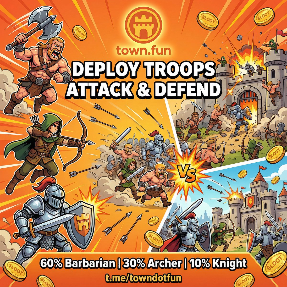 playtownfun's tweet image. Clash of Clans, but on @Solana ⚔️