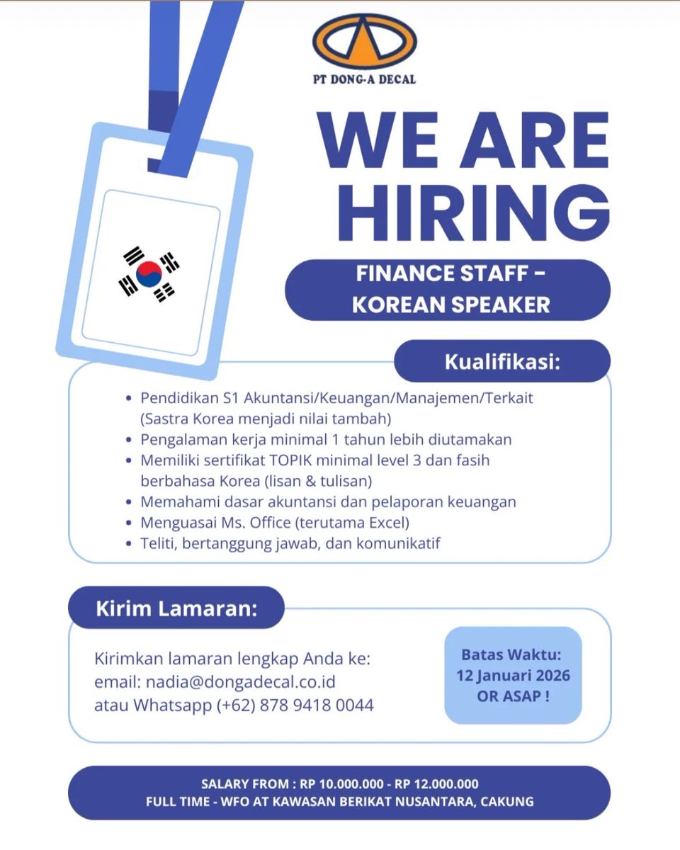 help rt/like info loker, yang butuh kerjaan dan berminat sesuai kualifikasi boleh apply ya🤗