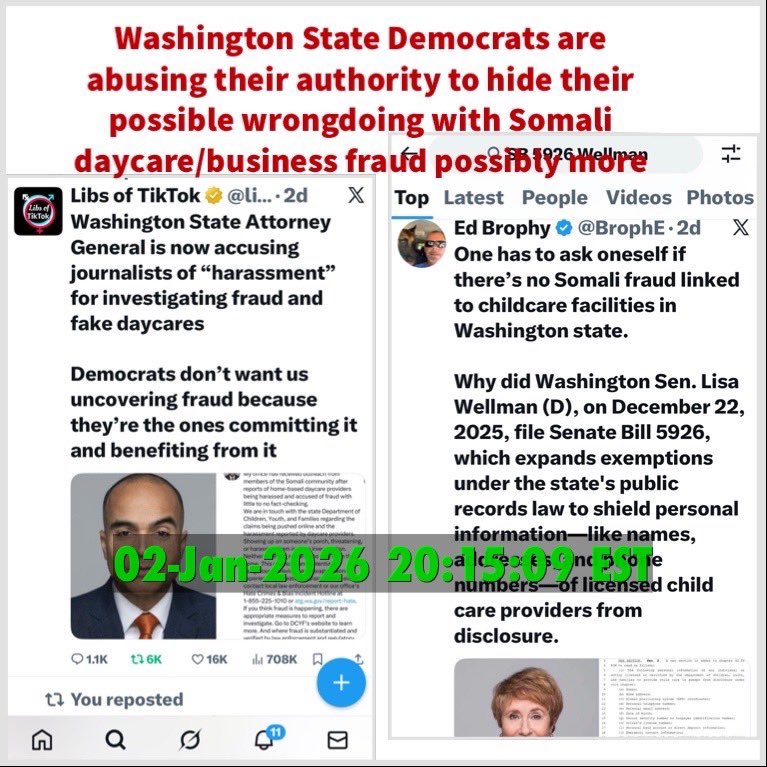 hyperthetkibble's tweet image. Washington State Democrats attorney general AG Nick Brown and State Senator Lisa Wellman abuse authority by threatening investigative journalists with hate crimes and sponsoring bills to hide possible Somali daycare/business fraud scandal