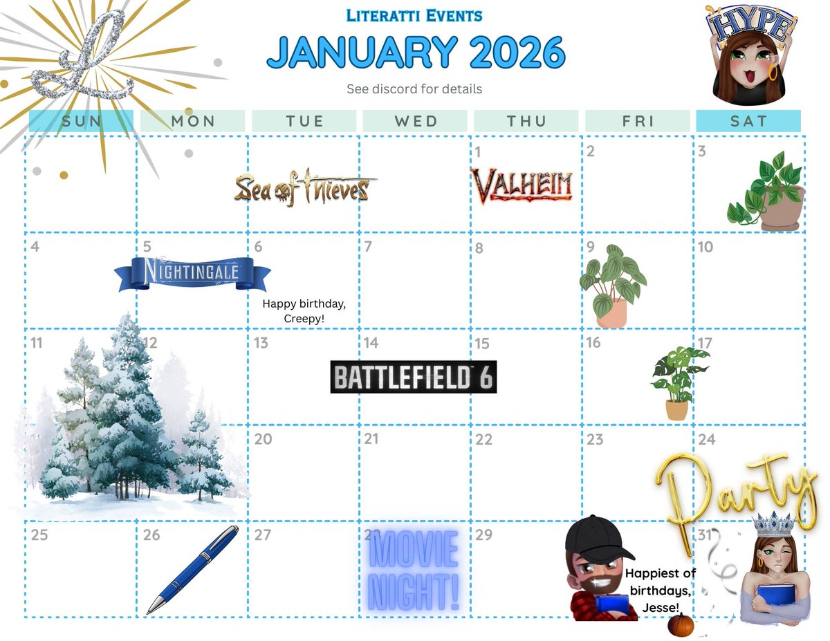 Watch out for streamiversary party on Jan 31st. movie night Jan 28, and general shenanigans each stream Mon-Thurs!

#Literatti #Trolleratti