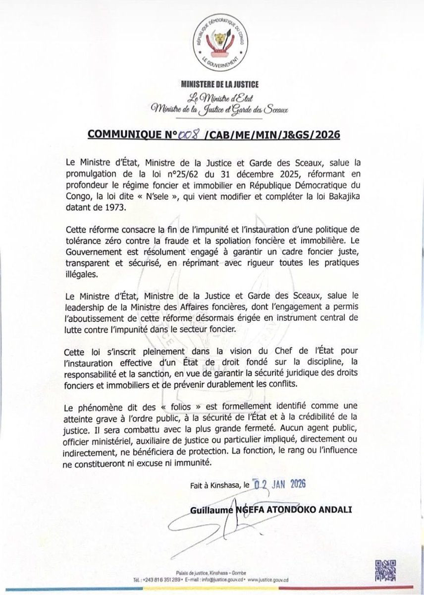 De la Loi BAKAJIKA à la Loi NSELE
Retenez votre souffle je viens avec un éclairage d’ici peu !!!
Finis les conflits parcellaires sans fondement,
Enfin une loi à la hauteur des congolais et qui protège nos terres !!!!