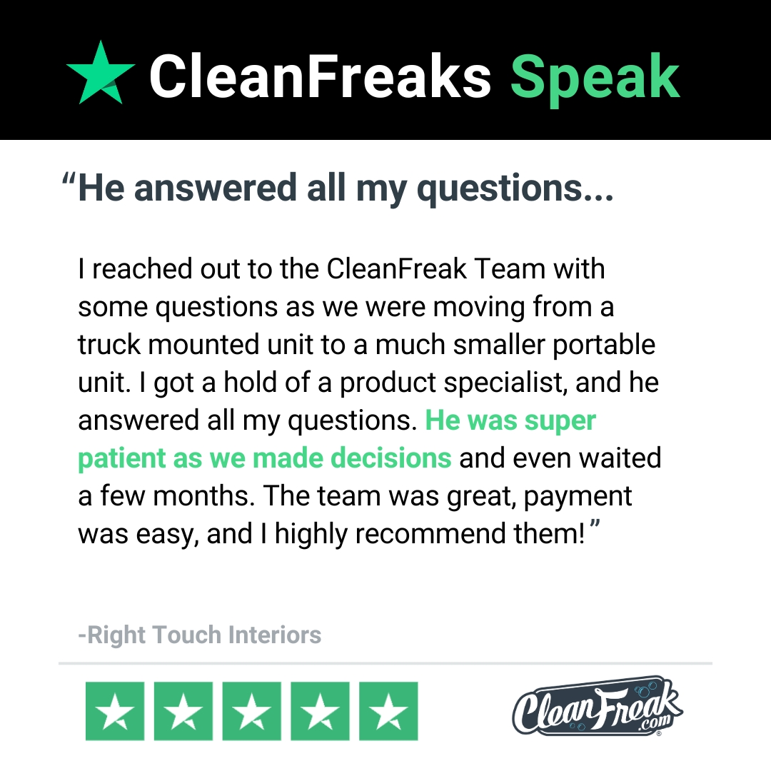 🗣️ 𝐂𝐥𝐞𝐚𝐧𝐅𝐫𝐞𝐚𝐤𝐬 𝐒𝐩𝐞𝐚𝐤

Switching equipment is a big decision. That’s why our product specialists take the time to answer questions and help you find the right solution—on your timeline.

Thanks, Right Touch Interiors!

Read more reviews: bit.ly/3MXebno