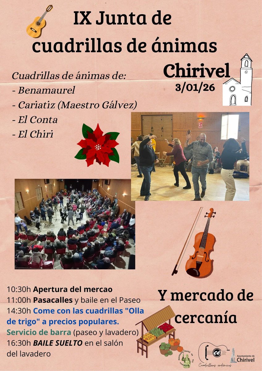 🎶 𝗜𝗫 𝗝𝘂𝗻𝘁𝗮 𝗱𝗲 𝗖𝘂𝗮𝗱𝗿𝗶𝗹𝗹𝗮𝘀 𝗱𝗲 Á𝗻𝗶𝗺𝗮𝘀 – 𝗖𝗵𝗶𝗿𝗶𝘃𝗲𝗹 🎶
📅 3 de enero de 2026
Chirivel acoge una nueva edición de la Junta de Cuadrillas con la participación de Benamaurel, Cariátiz (Maestro Gálvez), El Conta y El Chiri

👇 👇👇
albox.mforos.com/1042762/762539…