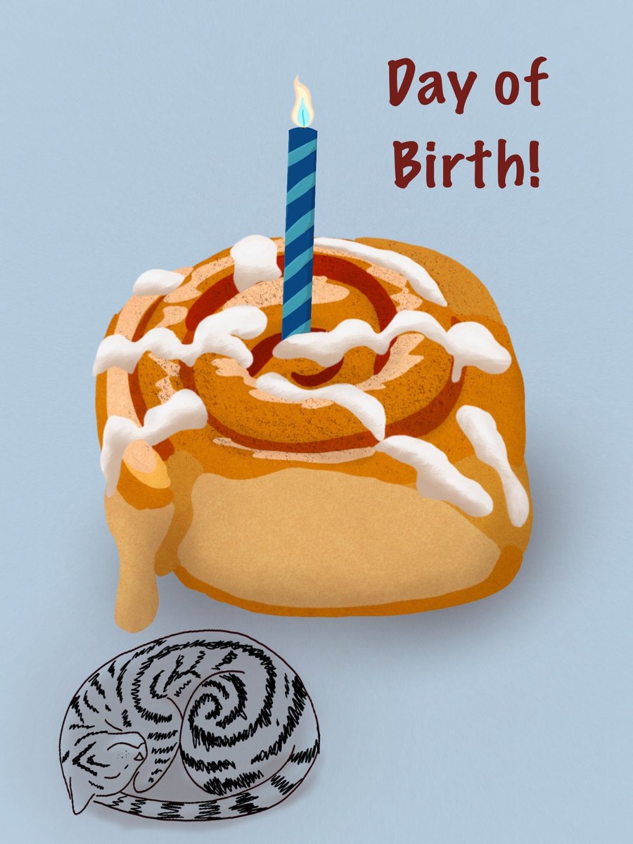 null_walker's tweet image. Day of birth! I wanted cinnamon rolls instead of cake so I made it happen. Also bonus cinnamon roll cat :3