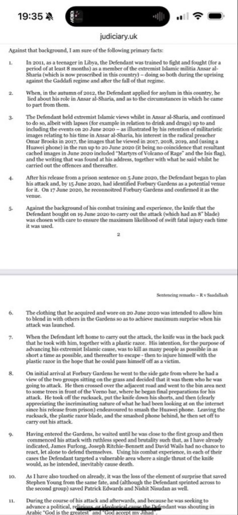 peterstopcrime's tweet image. Stabbed and slashed 6 random totally innocent people, 3 died but it definitely wasn’t a terrorist attack by a man who had been trained as a terrorist, have a read of the judges sentencing remarks, decide for yourself if we’re being mugged off.

Interesting side note this fuck…