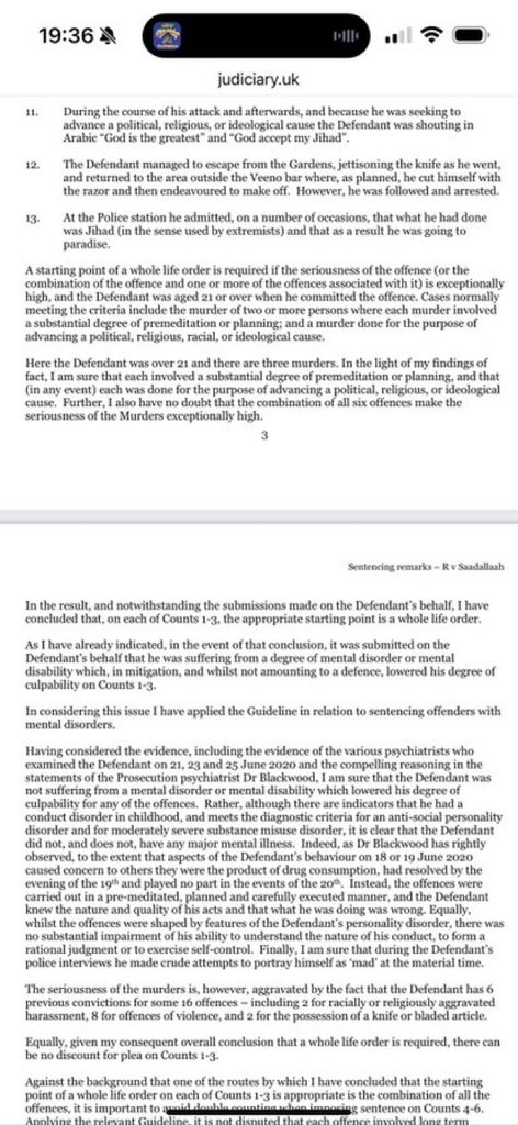 peterstopcrime's tweet image. Stabbed and slashed 6 random totally innocent people, 3 died but it definitely wasn’t a terrorist attack by a man who had been trained as a terrorist, have a read of the judges sentencing remarks, decide for yourself if we’re being mugged off.

Interesting side note this fuck…