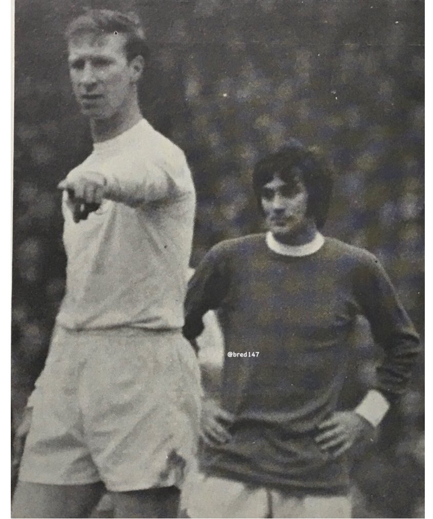 George Best. Leeds United v Manchester United. George keeping an eye on Big Jack. #mufc