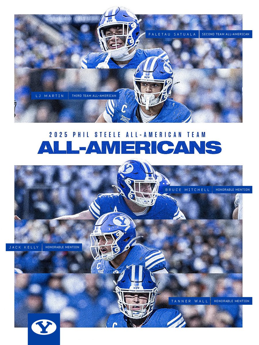 BYUfootball's tweet image. PHIL STEELE ALL-AMERICAN HONOREES

@faletausatuala 
@aLJayMartin 
Bruce Mitchell
@jack_kelly1717 
@YsTanman11