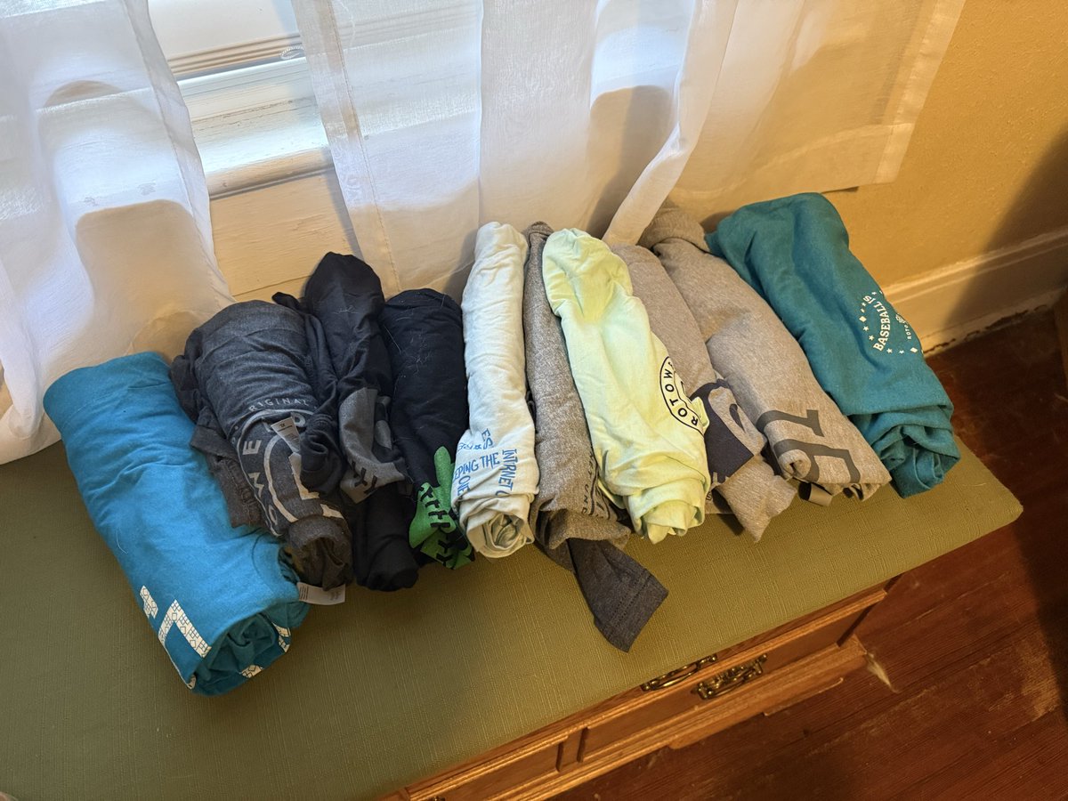 helenboy's tweet image. Did a refresh of the @RotoWear shirts I have. Pic 1 is current shirts. Pic 2 is retired shirts of people who aren’t Yankees anymore. Pic 3 is gift shirts Rotowear has sent me thru the years. Yes, I do love Rotowear!