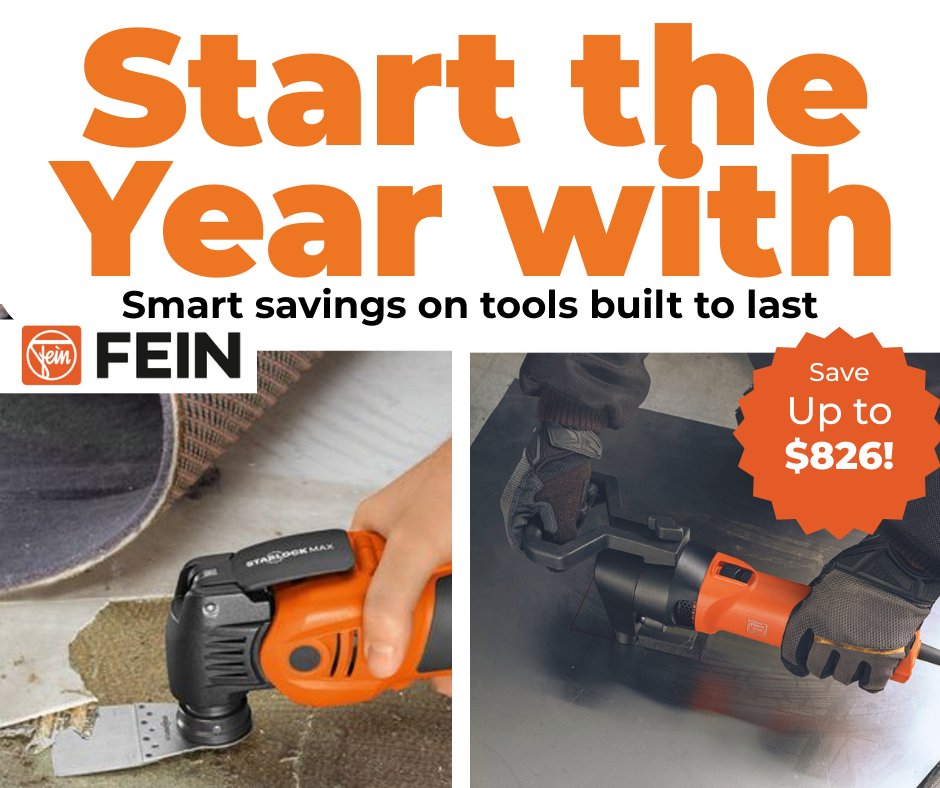 Toolstoday's tweet image. Start the year with FEIN.
Smart savings on tools built to last. Upgrade your shop with pro-grade tools designed for precision and durability.
👉 Shop FEIN now toolstoday.com/fein/
#FEINTools #ProTools #ShopTools #ToolUpgrade #WorkshopLife