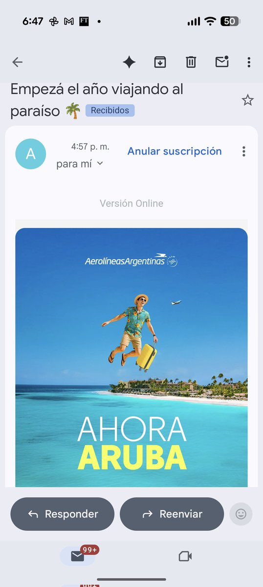 Mreydo's tweet image. Aerolíneas, en plena temporada, promociona su vuelo a... Aruba . Gestión Sturzenegger
