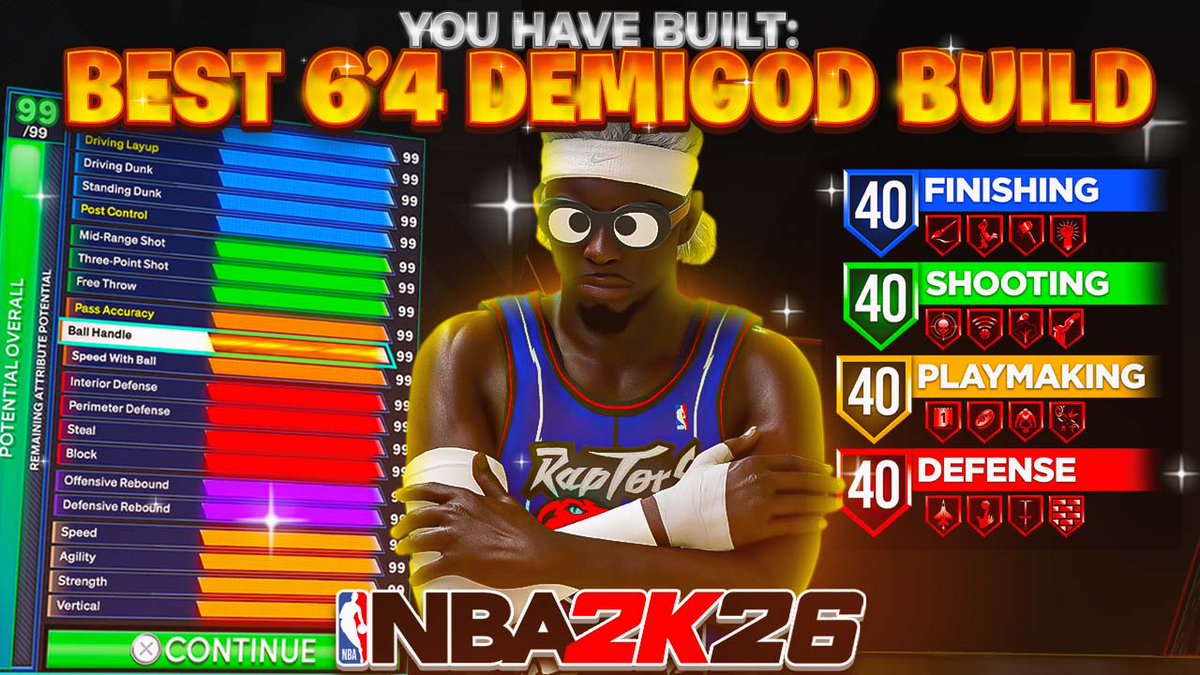 NEW DEMIGOD 6'4 BUILD OUT RN! GO RUSH THAT 

NEW *OPTIMIZED* BEST 6’4 GUARD BUILD in NBA 2K26! DEMIGOD BUILD! best bu... youtu.be/8vY28CAfqHg?si… via <a href="/YouTube/">YouTube</a>