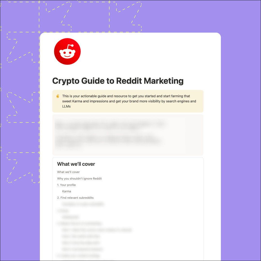 Reddit is one of the most overlooked channels in crypto. People either  ignore it completely or get banned trying to use it. Which sucks, because  Reddit has ~100M DAUs Finishing up a