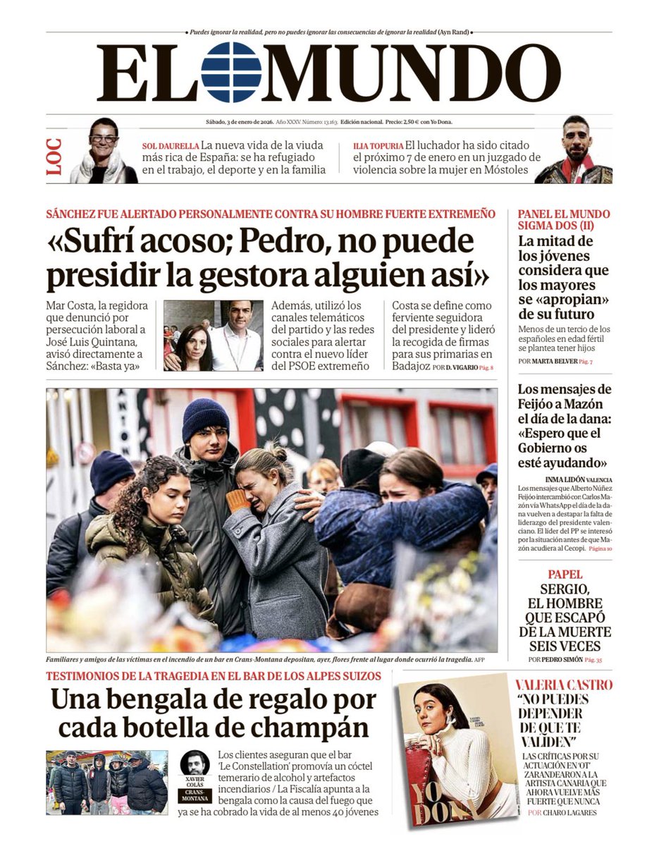 elmundoes's tweet image. 📰 Portada de EL MUNDO del 3 de enero

Ya disponible en Orbyt y en la edición digital con la mejor información