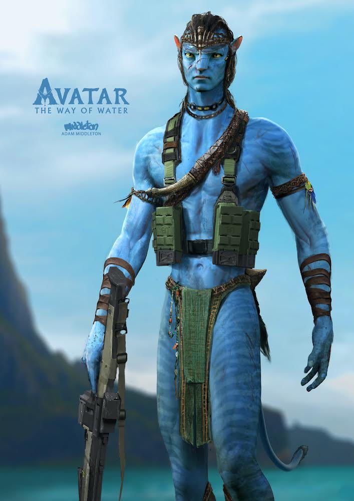 Avatar: The Way of Water - Jake Sully Final Battle Look

A large portion of the design work I helped contribute to the film was costume designs for Jake Sully. It was important to showcase his adoption of the Omaticaya Clan as well as his human/marine background.
CD: Deb L. Scott