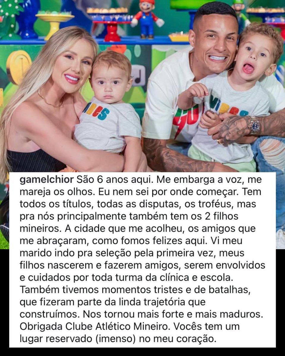 Esposa de Arana fez postagem nas suas redes sociais se despedindo, e demonstrando toda sua gratidão ao Atlético.