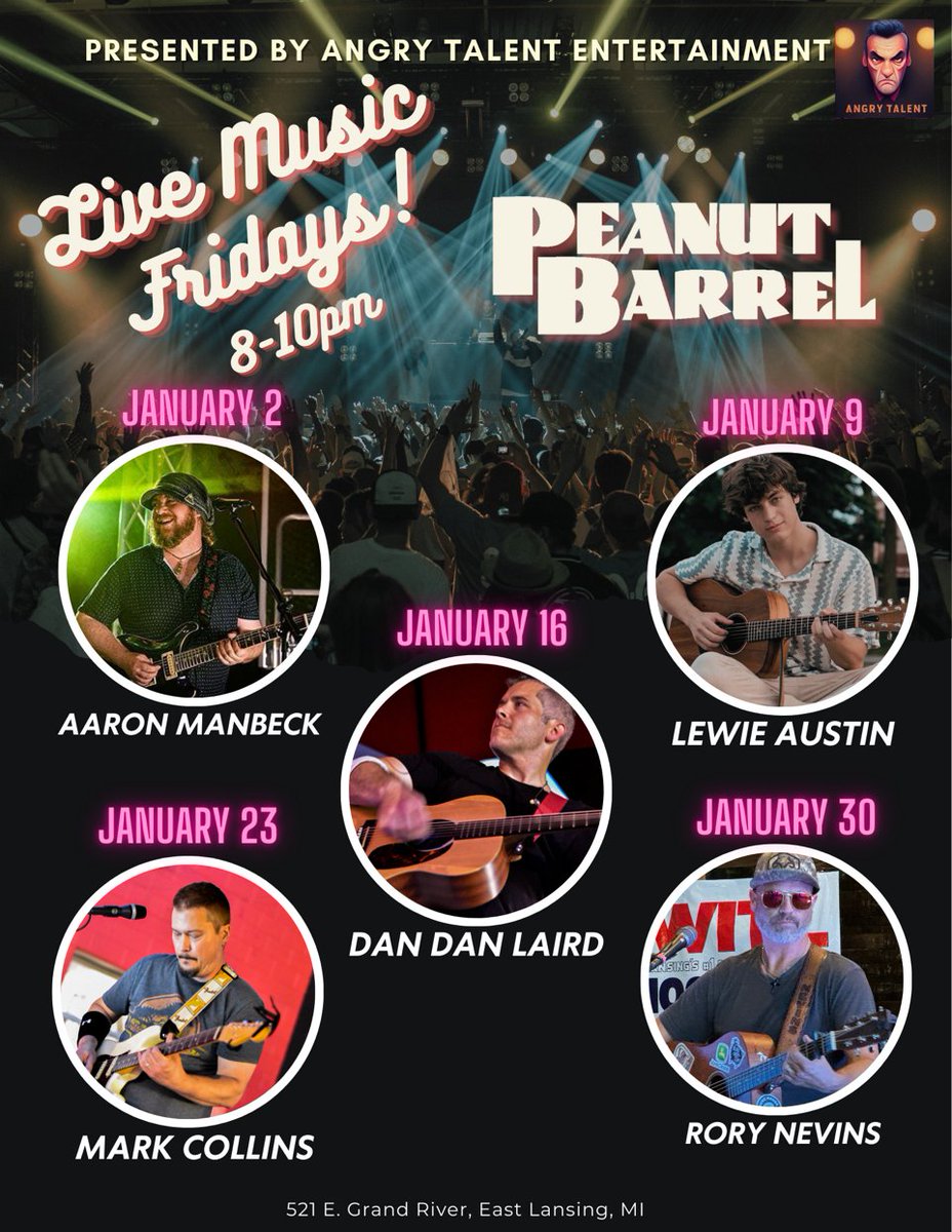 Friday nights at The Peanut Barrel are officially for live music. We’ve got a great lineup of local artists to soundtrack your burgers and brews Friday nights starting at 8pm.